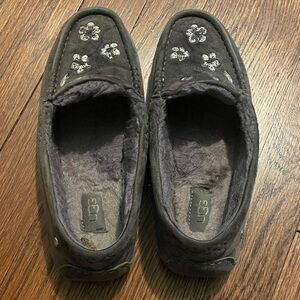 UGG Charcoal Floral Embroidered Slippers